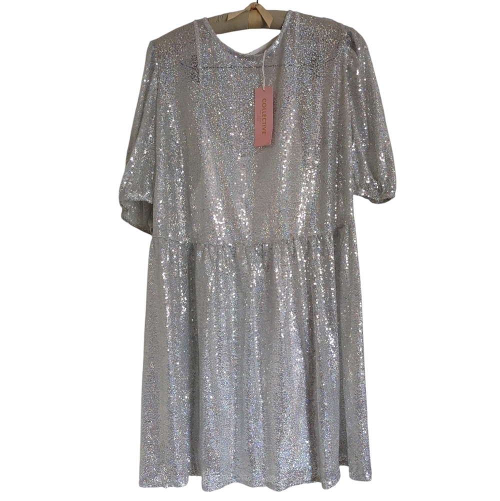Collective The Label Sequin Puff Sleeve Babydoll Dress Womens Size 16